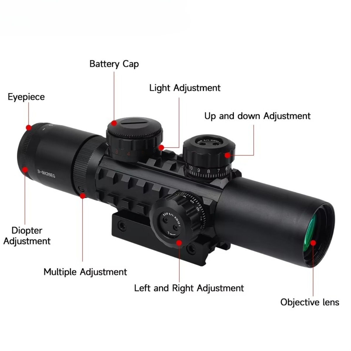 3-9x26EG 스코프 전술 사냥 세트 레드 그린 조명 - Crossbow Scope Sight 리뷰 및 가격