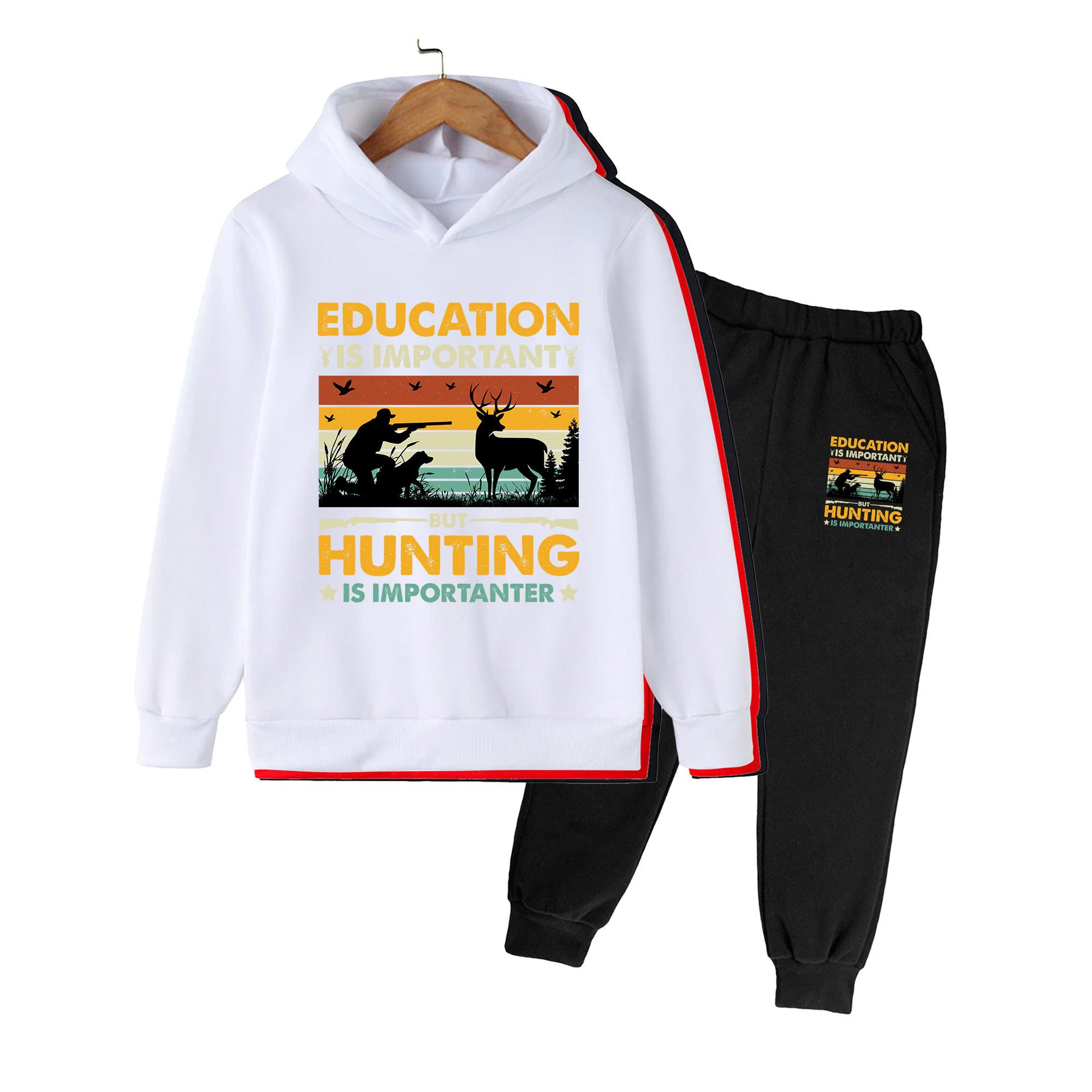 키즈 후디 & 스웨트팬츠 세트, 빈티지 헌팅 프린트 캐 - Hunting Outdoor Boys 리뷰 및 가격